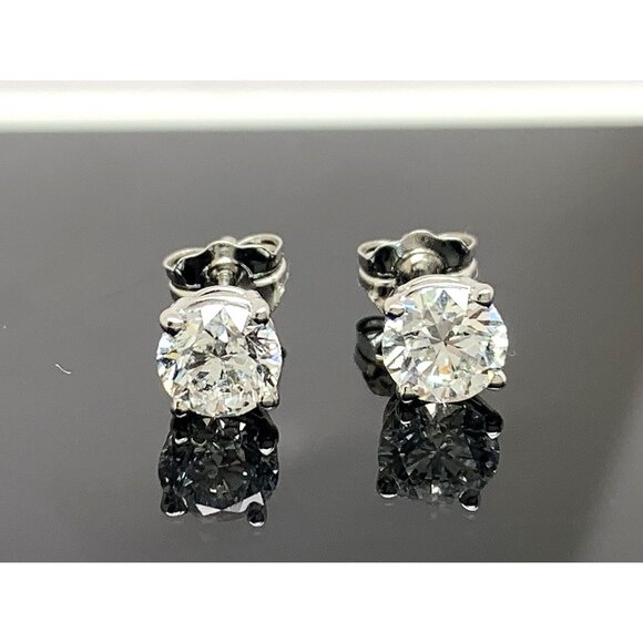 Diamond Earrings Platinum GIA Certified 1.00ctw VS2 H Natural Stud Push Back - Picture 1 of 14